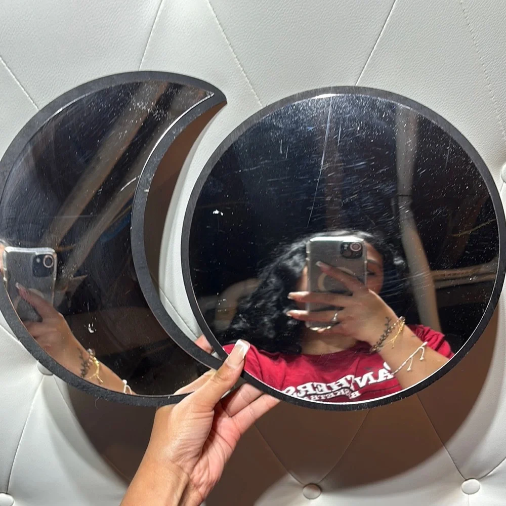 Black Framed Moon and Circle Mirror Set